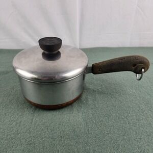 VTG Revere Ware 1 Qt. 1801 Double Ring Pre-68 Copper Clad Bottom Saucepan w/ Lid